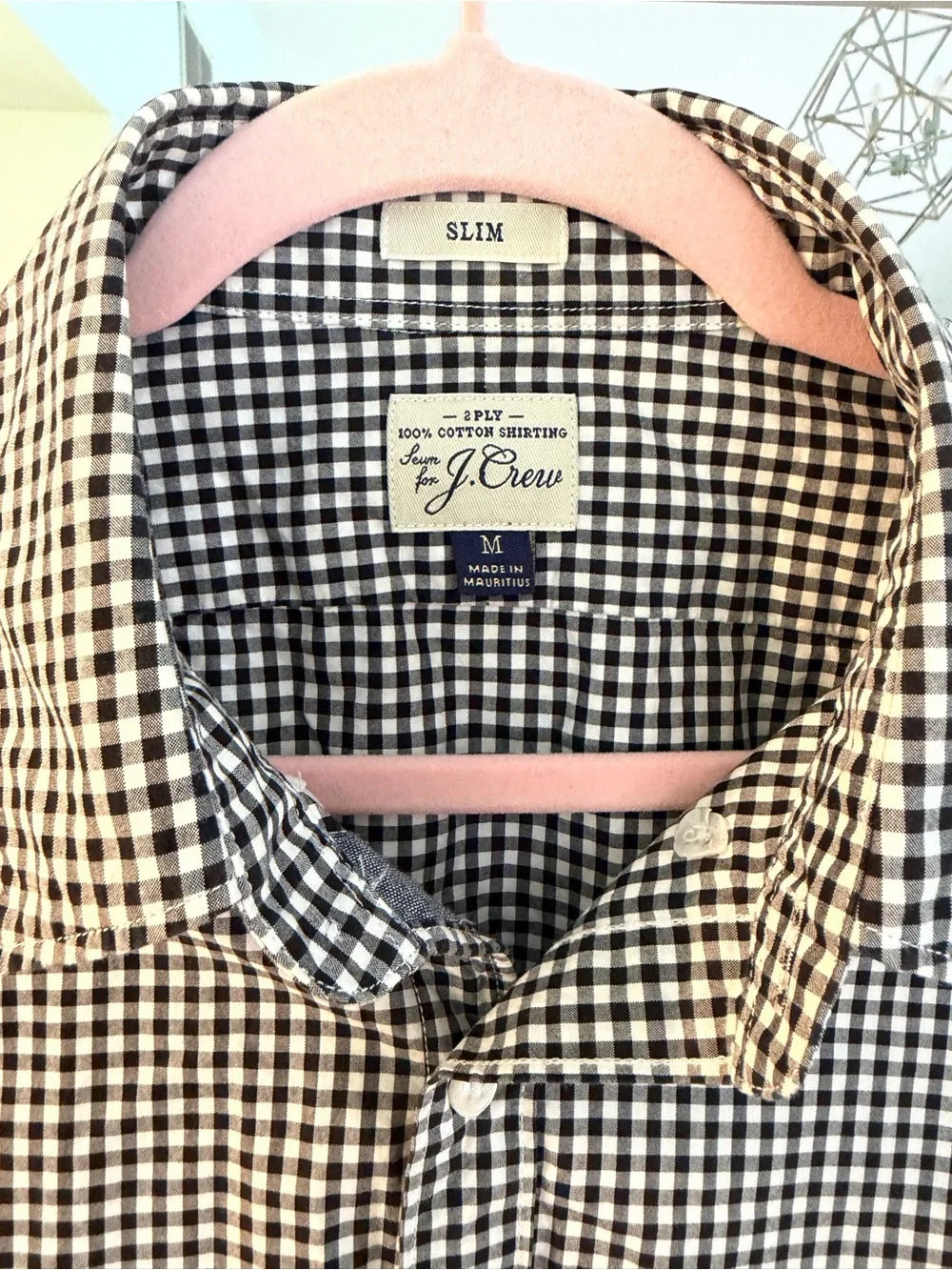 J. Crew Men's Black & White Gingham Long-Sleeve Button-Down Shirt
